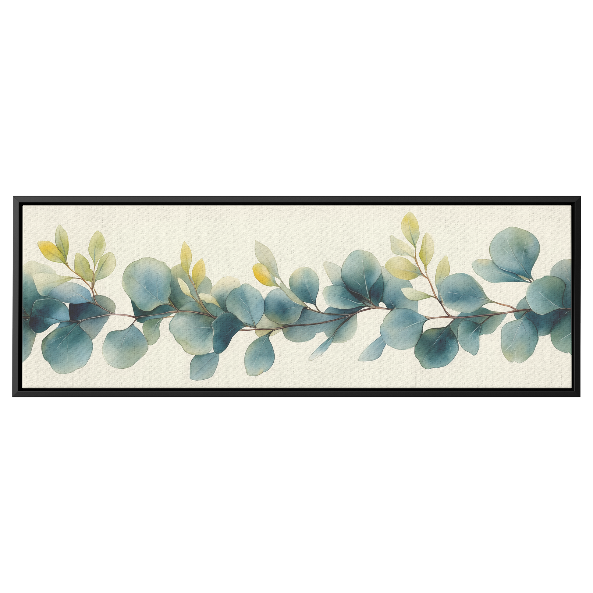 Minimalist Botanical Print Eucalyptus Leaves Subtle Green Watercolor Accents Cream Background Ultra High Definition Panoramic Framed Canvas Wall Art - Awakening Righteousness