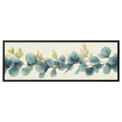 Minimalist Botanical Print Eucalyptus Leaves Subtle Green Watercolor Accents Cream Background Ultra High Definition Panoramic Framed Canvas Wall Art - Awakening Righteousness