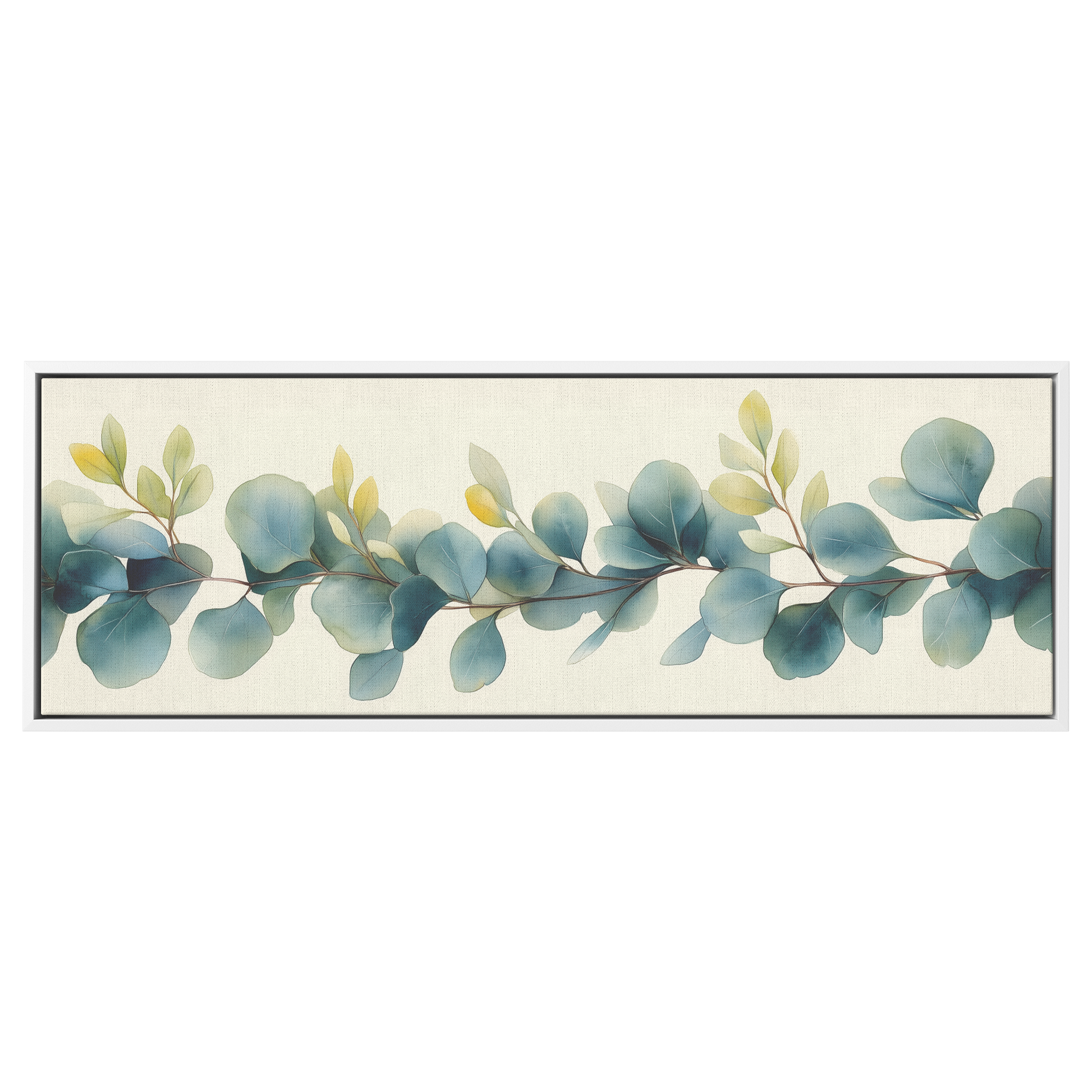 Minimalist Botanical Print Eucalyptus Leaves Subtle Green Watercolor Accents Cream Background Ultra High Definition Panoramic Framed Canvas Wall Art - Awakening Righteousness