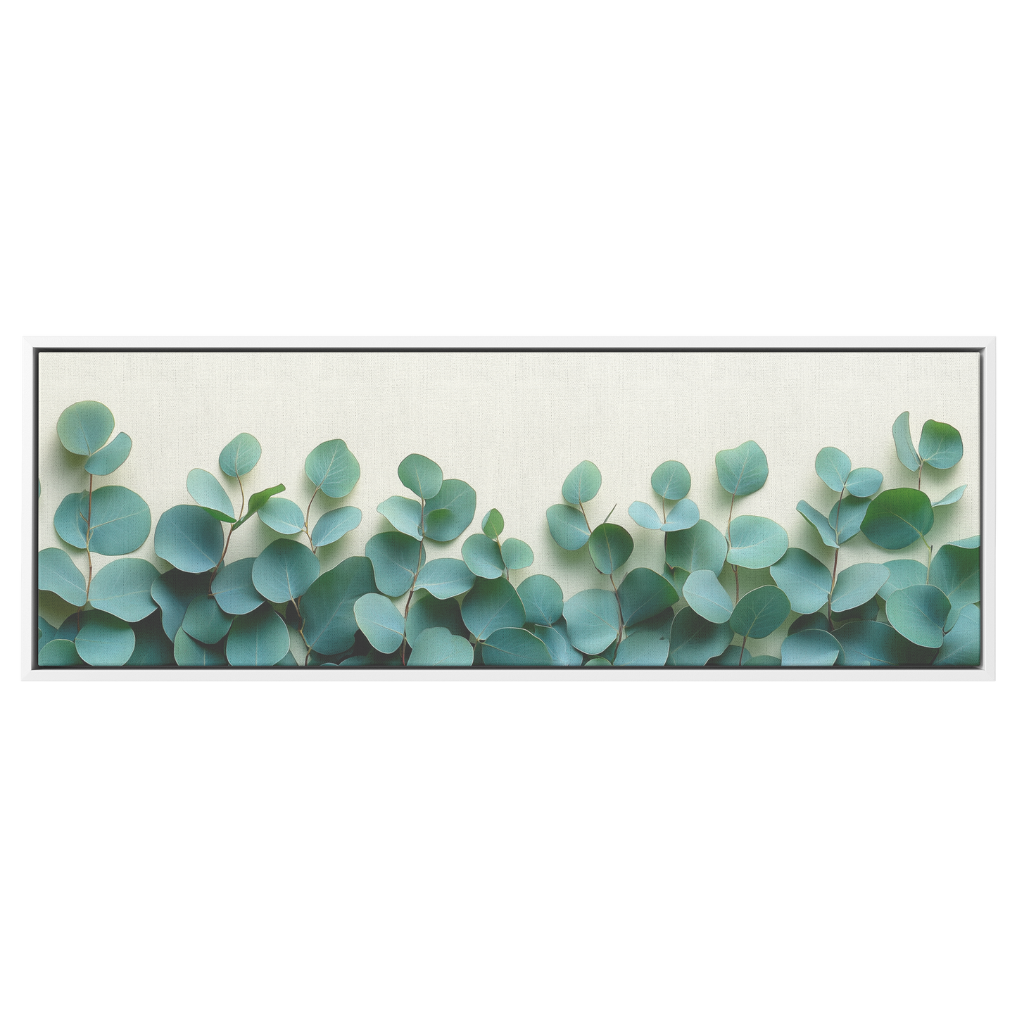Minimalist Botanical Print Eucalyptus Leaves Subtle Green Watercolor Accents Cream Background Ultra High Definition Panoramic Framed Canvas Wall Art - Awakening Righteousness