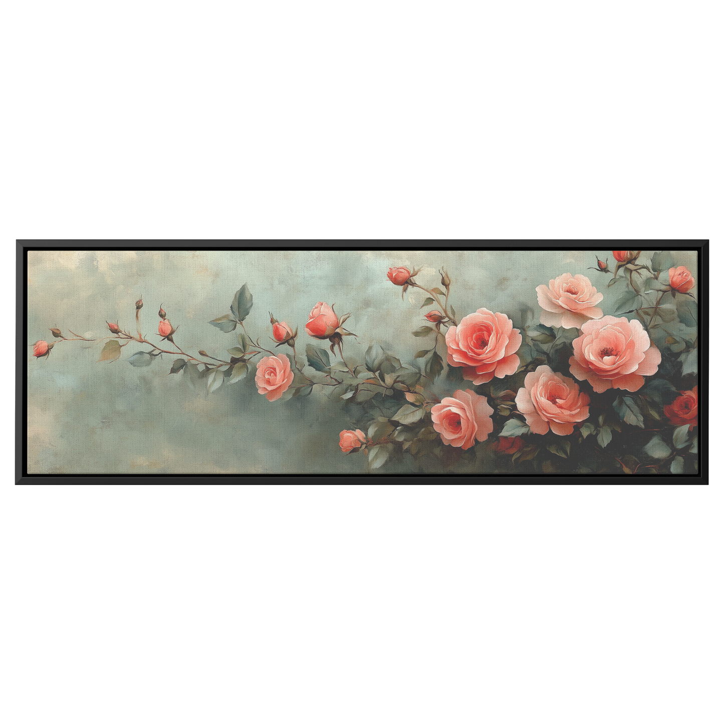 Minimalist Botanical Print Roses Delicate Watercolor Accents Pastel Pink Green Tones Ultra High Definition Soft Textured Background Panoramic Framed Canvas Wall Art - Awakening Righteousness