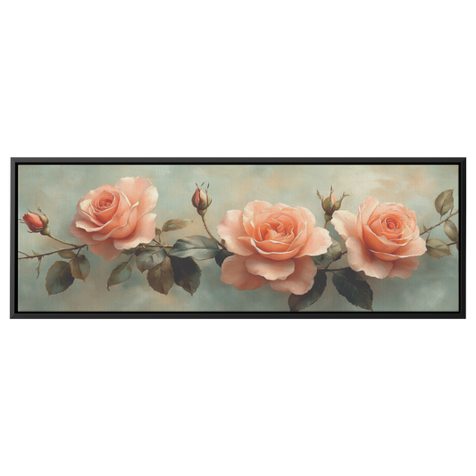 Minimalist Botanical Print Roses Delicate Watercolor Accents Pastel Pink Green Tones Ultra High Definition Soft Textured Background Panoramic Framed Canvas Wall Art - Awakening Righteousness