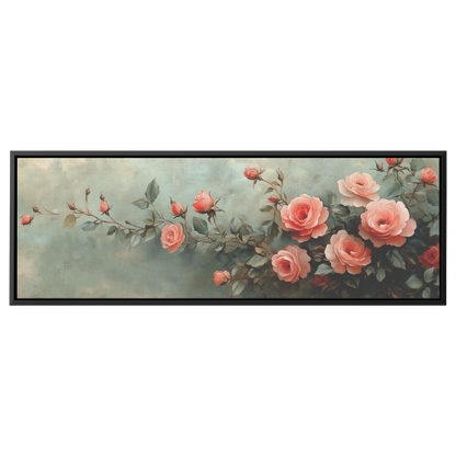 Minimalist Botanical Print Roses Delicate Watercolor Accents Pastel Pink Green Tones Ultra High Definition Soft Textured Background Panoramic Framed Canvas Wall Art - Awakening Righteousness