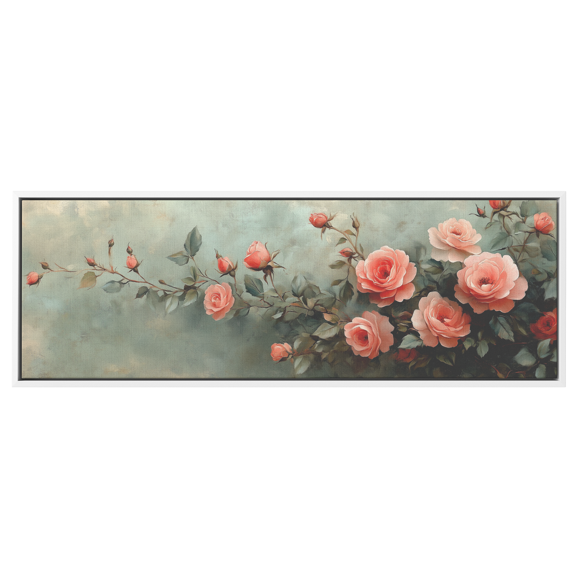 Minimalist Botanical Print Roses Delicate Watercolor Accents Pastel Pink Green Tones Ultra High Definition Soft Textured Background Panoramic Framed Canvas Wall Art - Awakening Righteousness