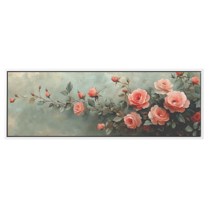 Minimalist Botanical Print Roses Delicate Watercolor Accents Pastel Pink Green Tones Ultra High Definition Soft Textured Background Panoramic Framed Canvas Wall Art - Awakening Righteousness