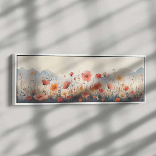 Minimalist Botanical Print Wildflowers Soft Watercolor Washes Muted Tones Ultra High Definition Luminous Highlights Panoramic Framed Canvas Wall Art - Awakening Righteousness