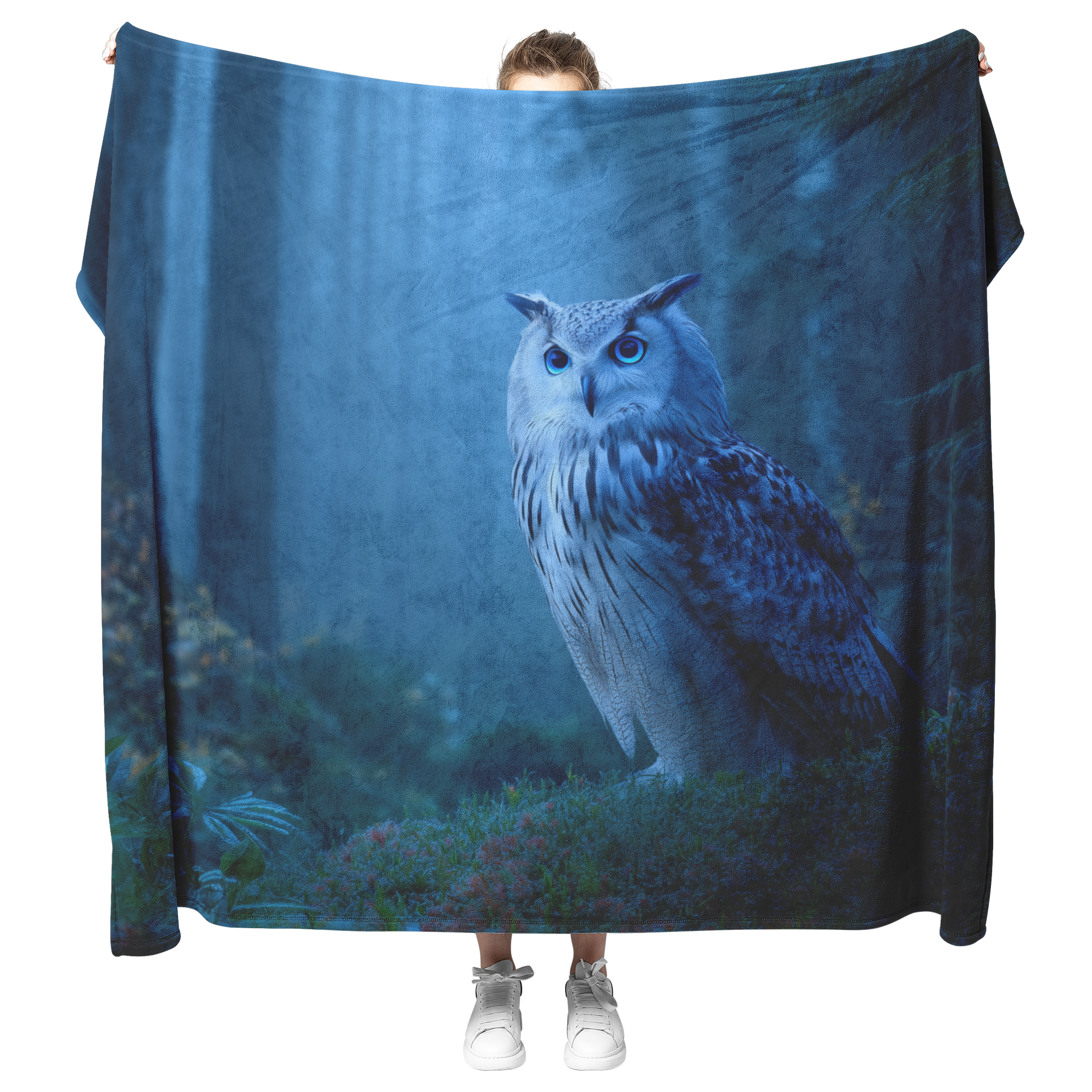 Moonlight_Owl_With_Blue_Eyes_And_Mystica_H_Blanket_Model_Mockup.png