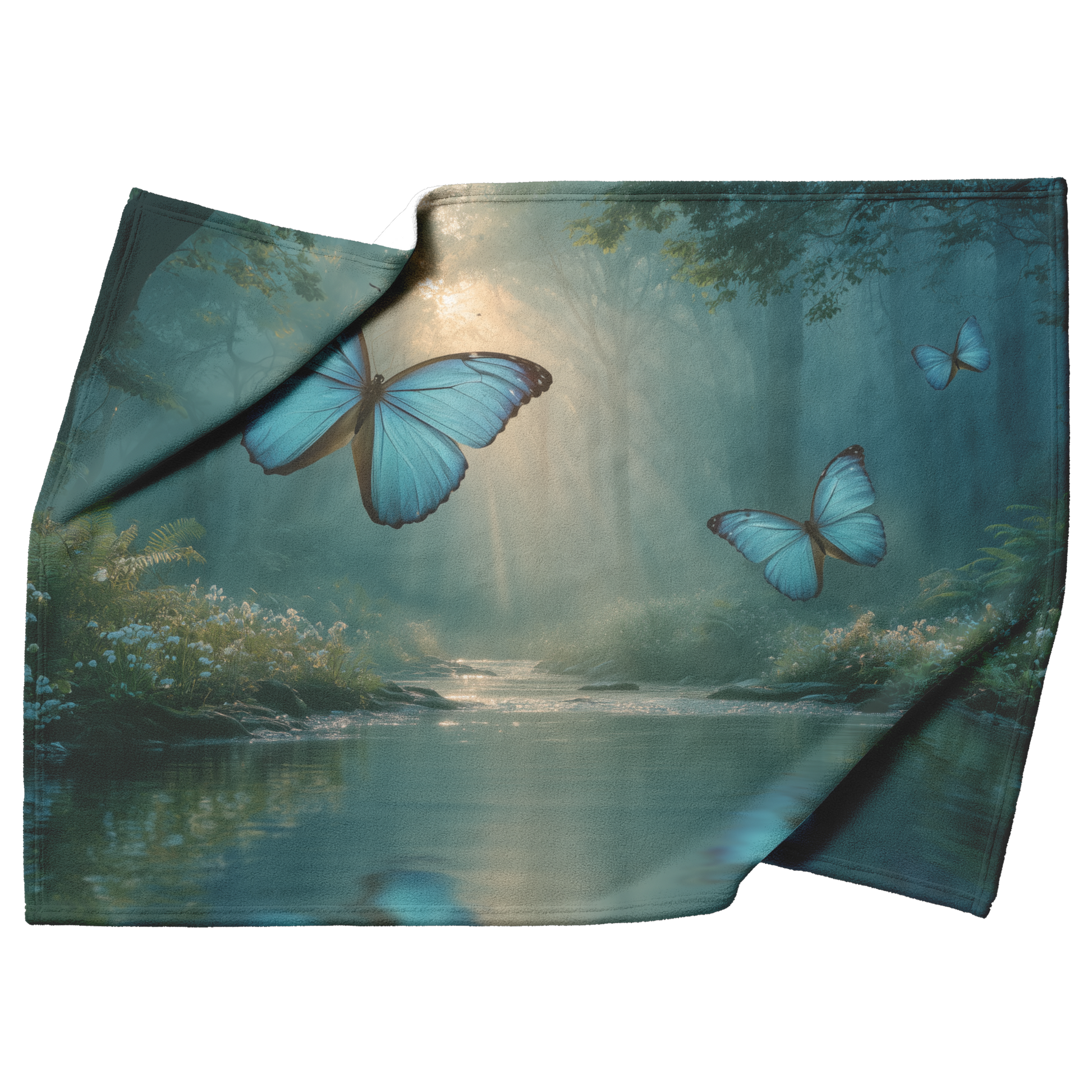 Morpho_Butterflies_Flying_Above_Reflecti_H_Blanket_Top_Bottom_Folds_Mockup.png