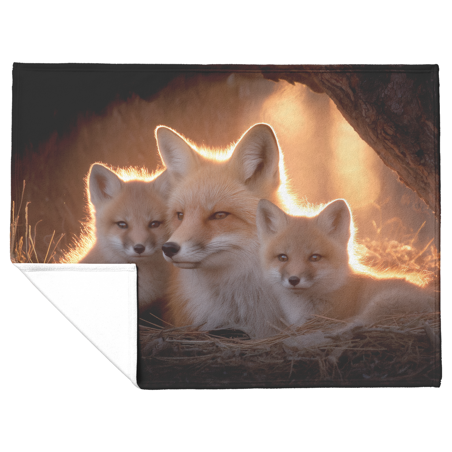 Mother_Fox_And_Cubs_Snuggled_In_Glowing__H_Blanket_Flat_Fold_Mockup.png