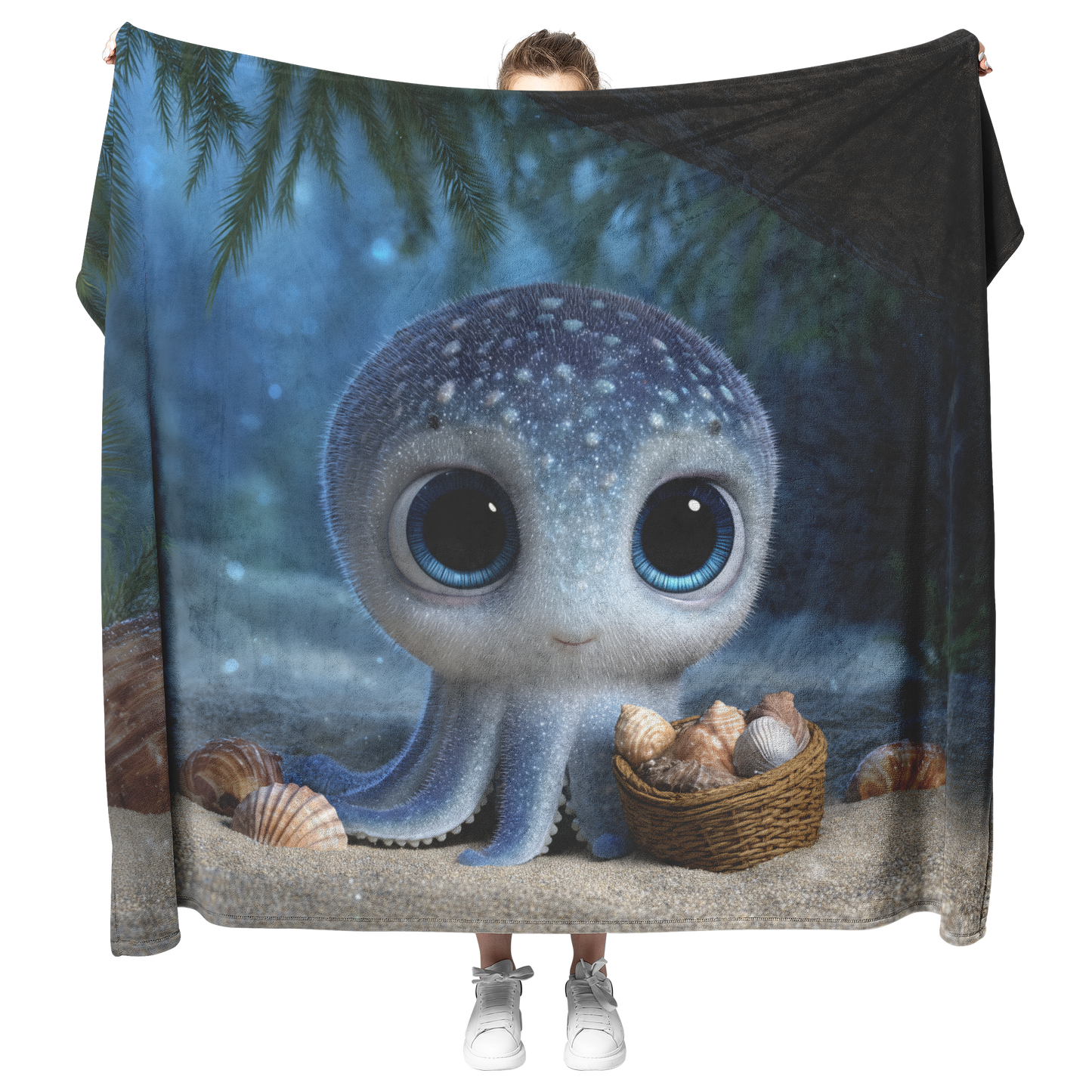 Octopus_With_Blue_Eyes_Holding_Seashells_H_Blanket_Model_Mockup.png