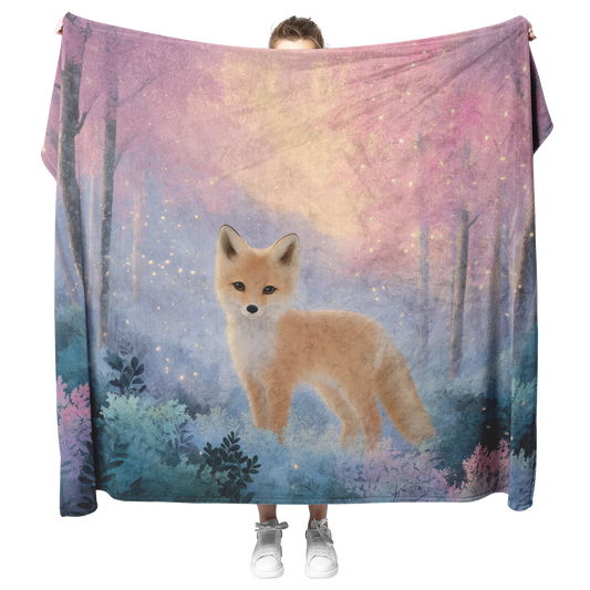 Pastel_Orange_Fox_In_Candy_Colored_Fores_H_Blanket_Model_Mockup.png