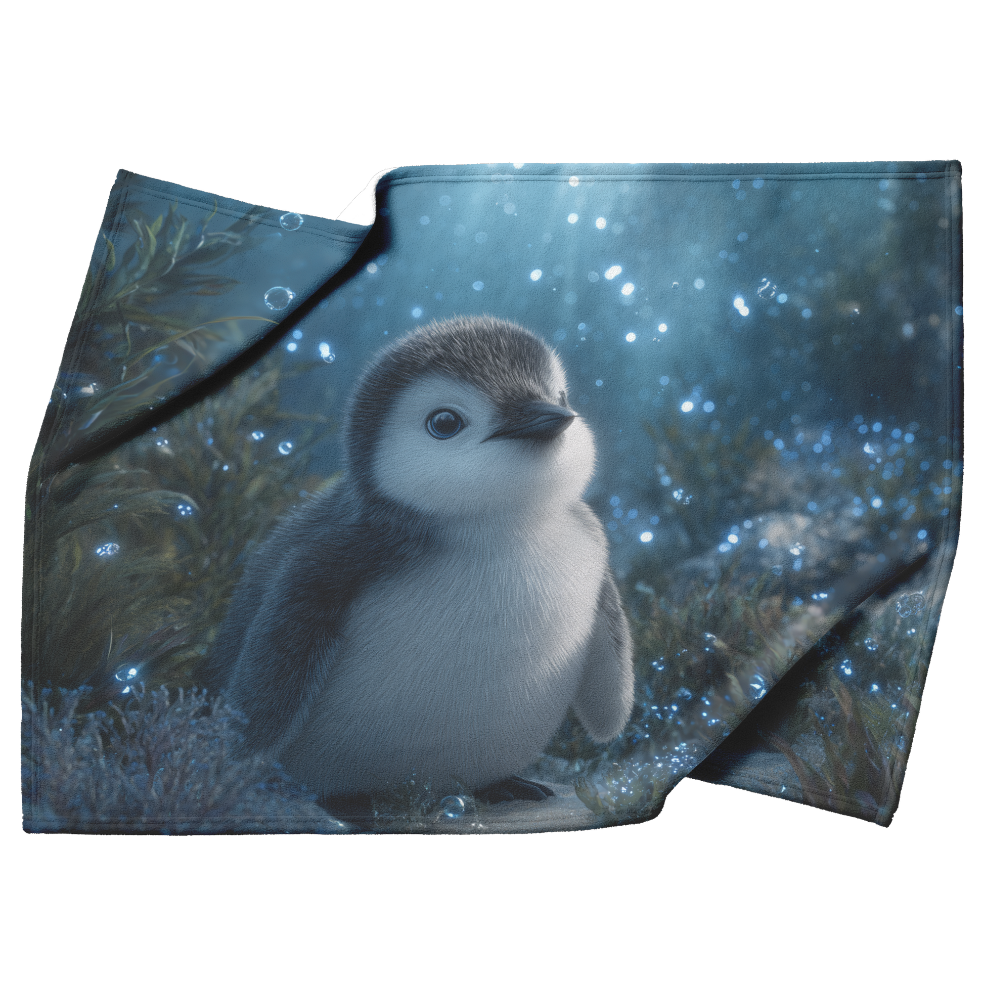 Penguin_Chick_Underwater_Surrounded_By_B_H_Blanket_Top_Bottom_Folds_Mockup.png