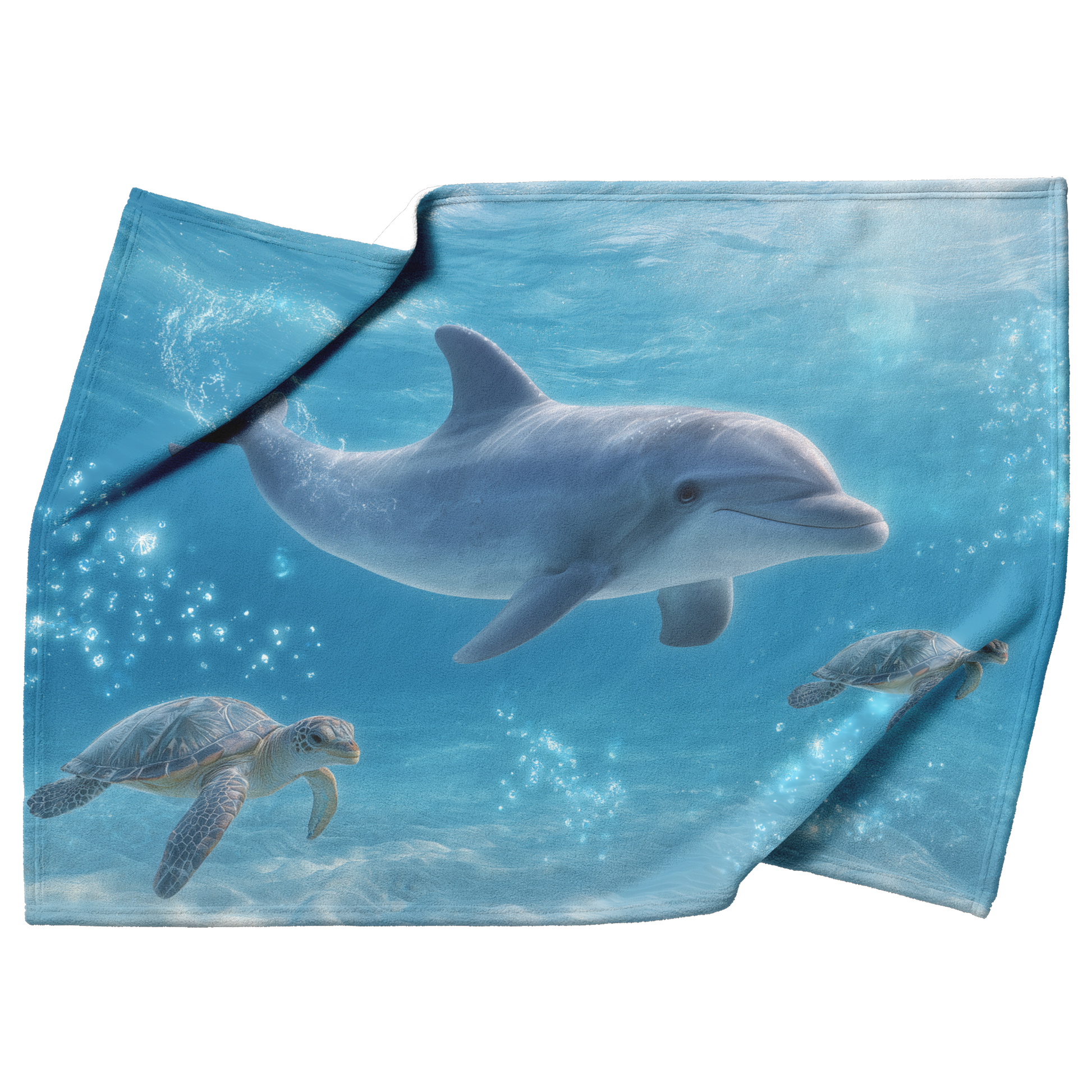 Photorealistic_Baby_Dolphin_And_Sea_Turt_H_Blanket_Top_Bottom_Folds_Mockup.png