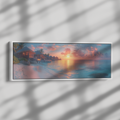 Picturesque_Sunset_Maldives_Beach_Overwa_Framed_Canvas_H_Panoramic_Dramatic_Shad_Mockup.png