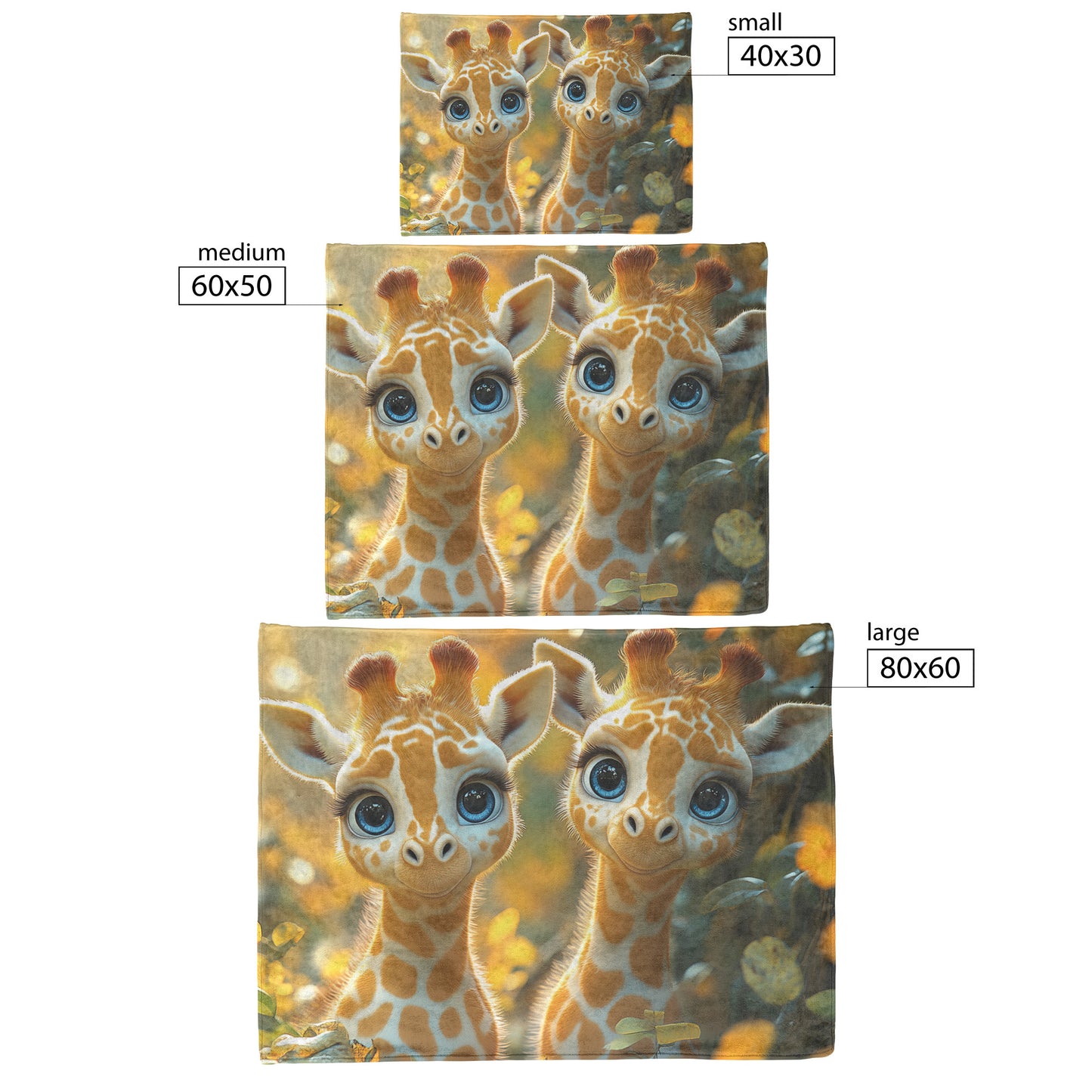 Playful Baby Giraffes with Big Eyes in the Savannah Surrounded by Yellow Flowers Cozy Fleece and Sherpa Blanket - Awakening Righteousness
