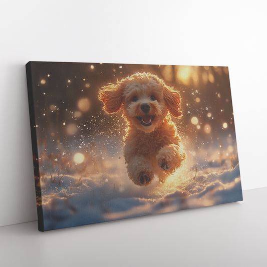Poodle_Running_Gracefully_Across_Glowing_H_Rectangle_Angle_Floor_Mockup.png