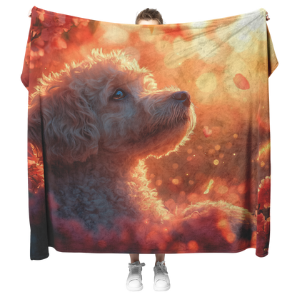 Poodle_Under_Cherry_Blossoms_with_Pink_P_H_Blanket_Model_Mockup.png