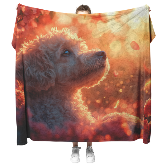 Poodle_Under_Cherry_Blossoms_with_Pink_P_H_Blanket_Model_Mockup.png