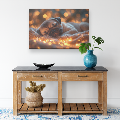 Pug_Puppy_Sleeping_on_Glowing_Cozy_Blank_H_Rectangle_Smaller_Lifestyle_Mockup.png