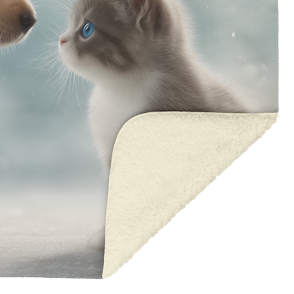 Puppy Giving Heart Shaped Chocolates to Kitten Sherpa Fleece Throw Blanket Cute Cozy Design Loving Valentines Day Gift
