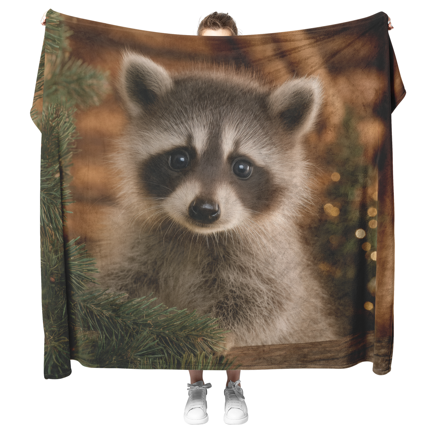 Raccoon_Cub_Decorating_Christmas_Tree_In_H_Blanket_Model_Mockup.png