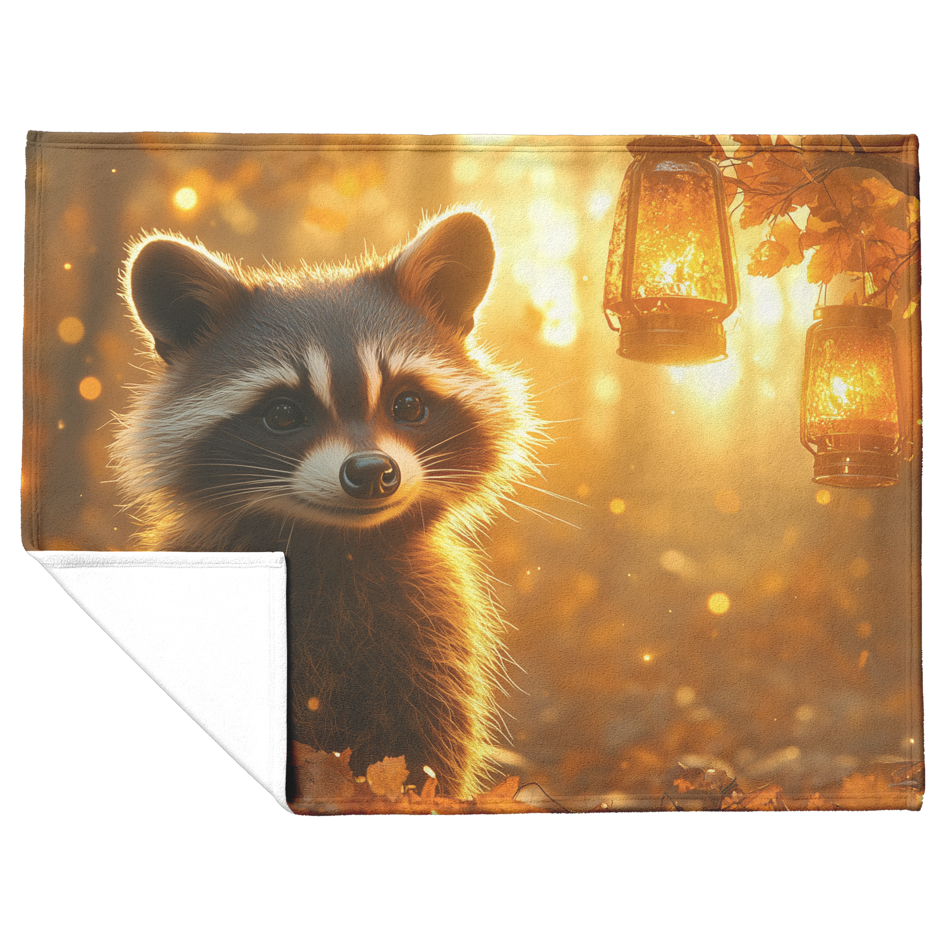 Raccoon_Peering_at_Glowing_Lanterns_Hang_H_Blanket_Flat_Fold_Mockup.png