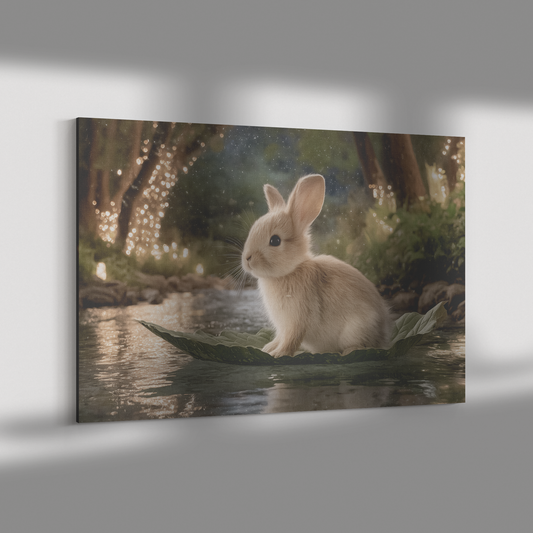 Realistic_Bunny_Riding_Leaf_Boat_on_Spar_H_Rectangle_Dramatic_Shadow_Mockup.png_15347025