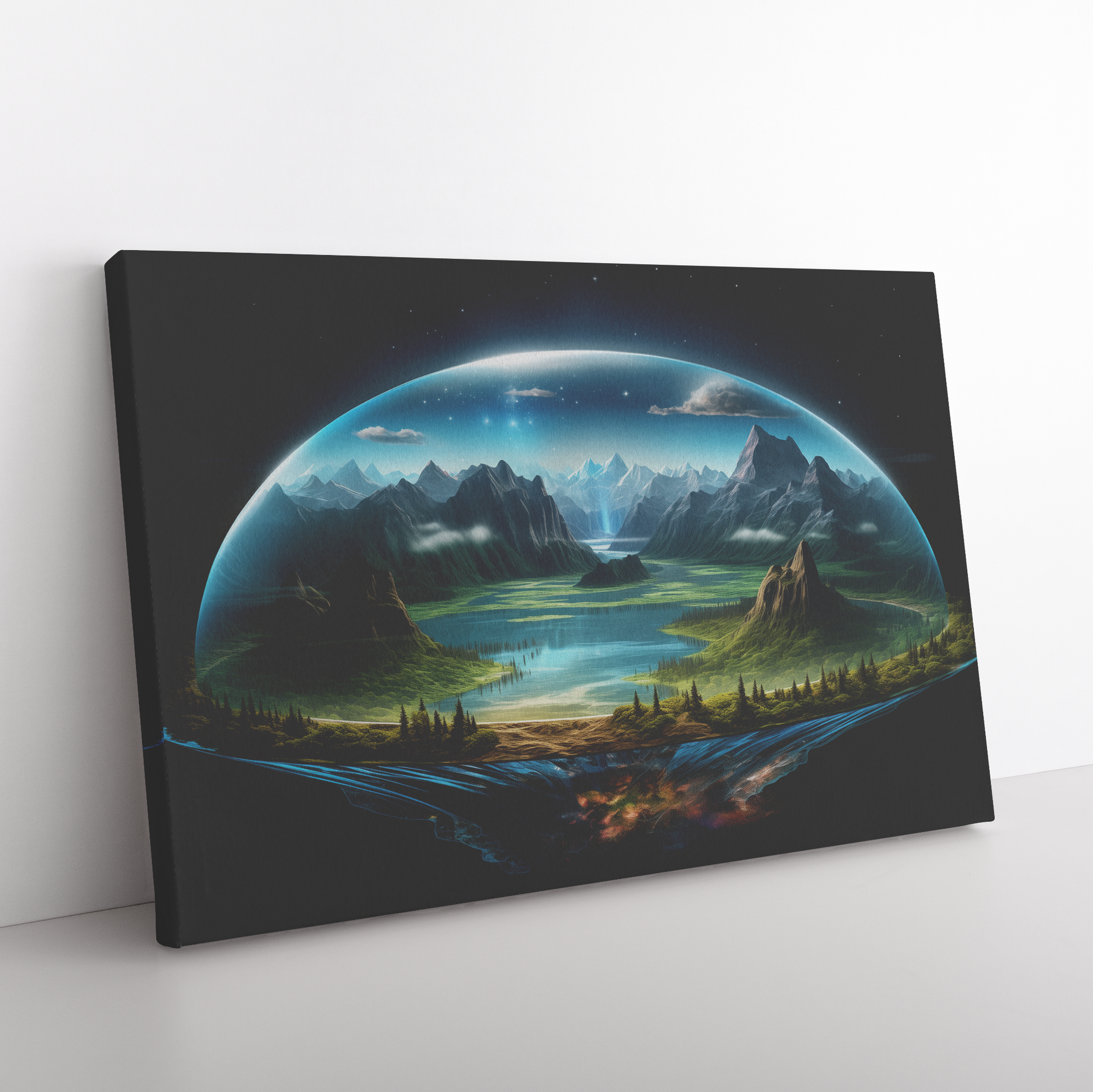 Realistic_Flat_Earth_On_Stone_Foundation_H_Rectangle_Angle_Floor_Mockup.png