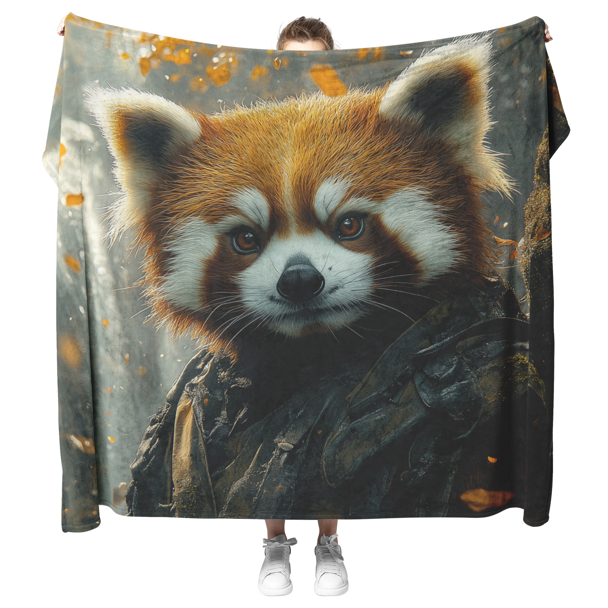 Red_Panda_Standing_Near_a_Glowing_Waterf_H_Blanket_Model_Mockup.png