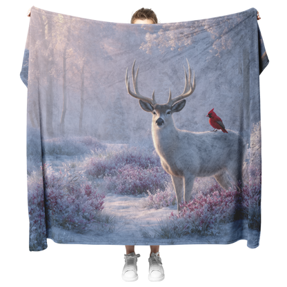 Reindeer_With_Cardinal_Bird_On_Antlers_I_H_Blanket_Model_Mockup.png