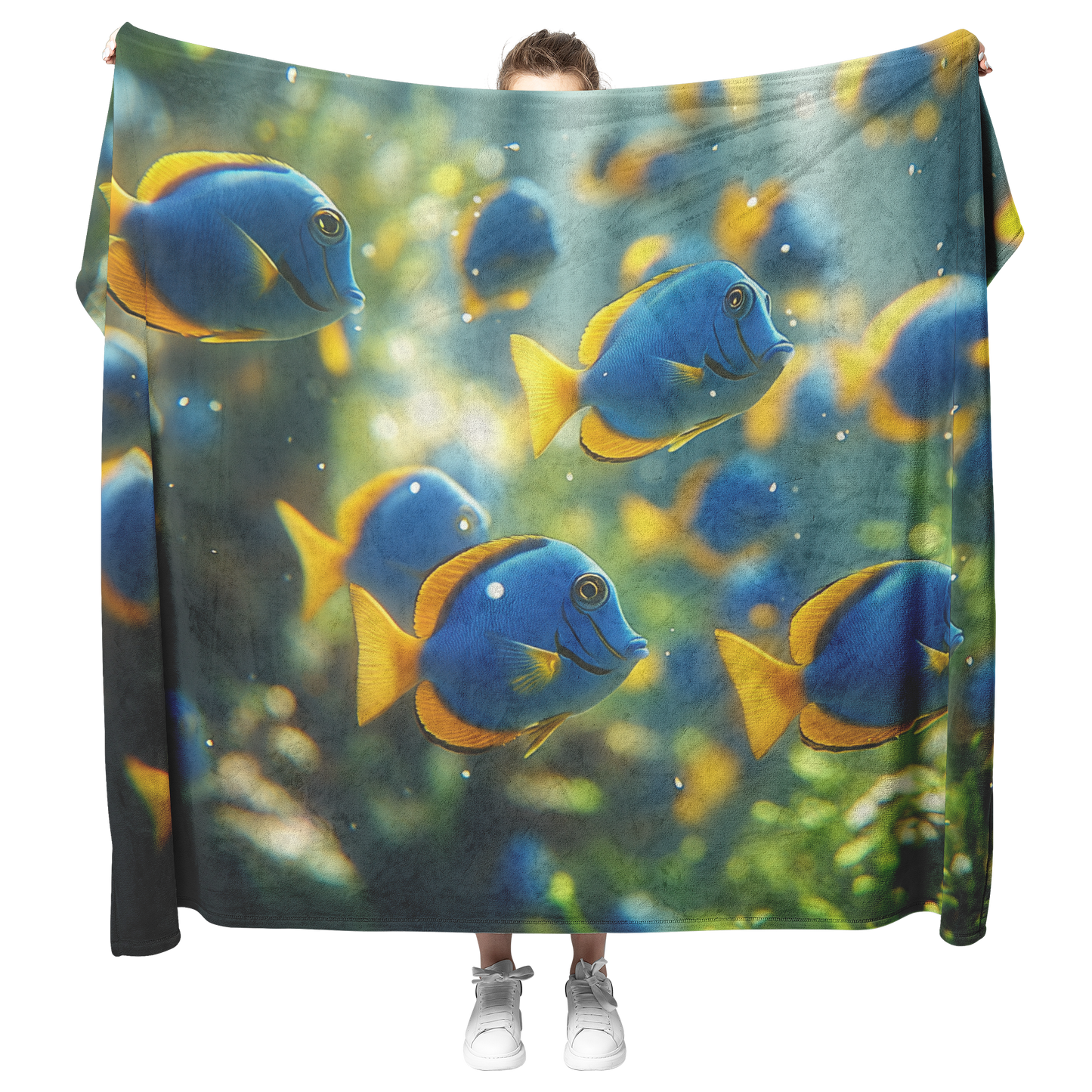 School_of_Blue_Tangs_Swimming_in_Glowing_H_Blanket_Model_Mockup.png