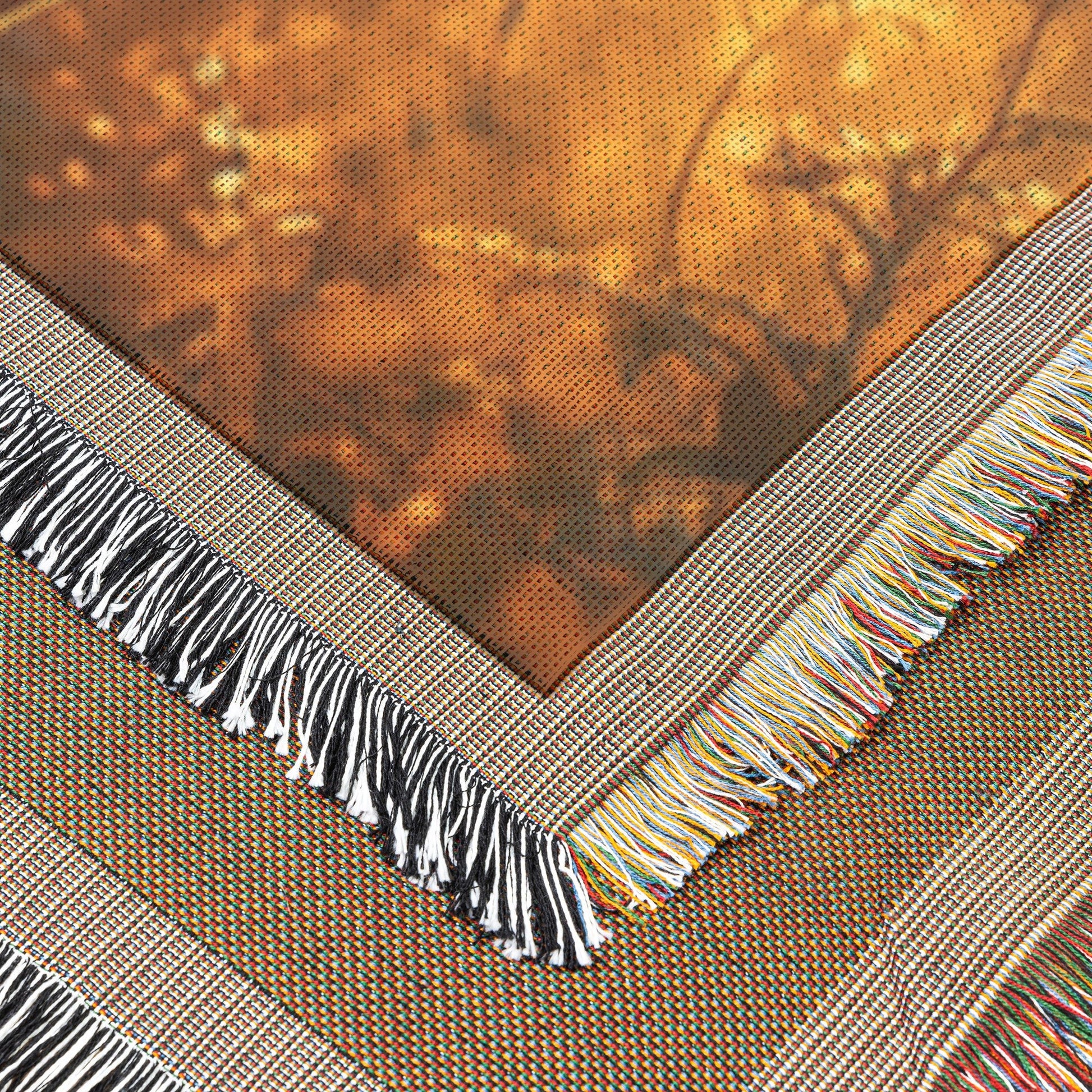 Serene Child Praying in Golden Sunlight  Inspirational Christian Woven Throw Blanket Capturing Innocence Prayer and Divine Serenity in Nature - Awakening Righteousness