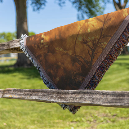 Serene Child Praying in Golden Sunlight  Inspirational Christian Woven Throw Blanket Capturing Innocence Prayer and Divine Serenity in Nature - Awakening Righteousness