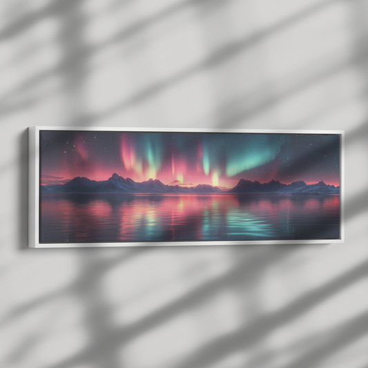 Serene_Northern_Lights_Over_Arctic_Water_Framed_Canvas_H_Panoramic_Dramatic_Shad_Mockup.png