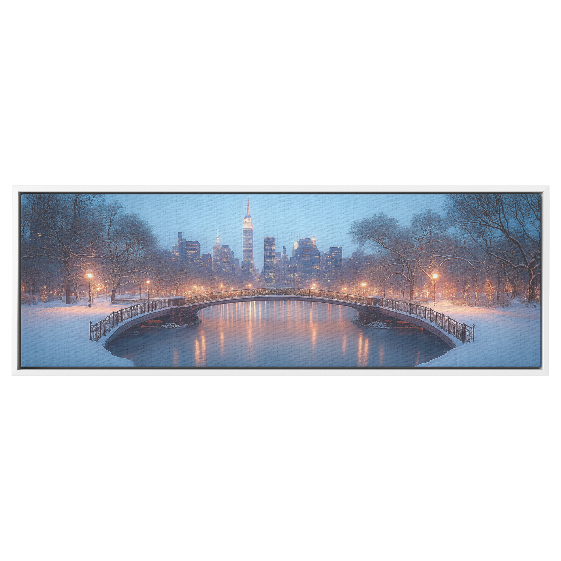 Serene_Winter_Skyline_New_York_City_Snow_White_Framed_Canvas_H_Panoramic_Main_Mockup.png