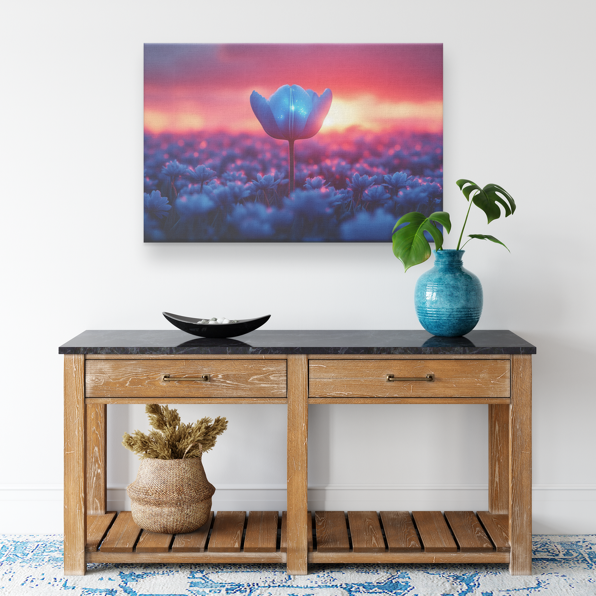 Single_Glowing_Blue_Tulip_in_a_Field_of__H_Rectangle_Smaller_Lifestyle_Mockup.png