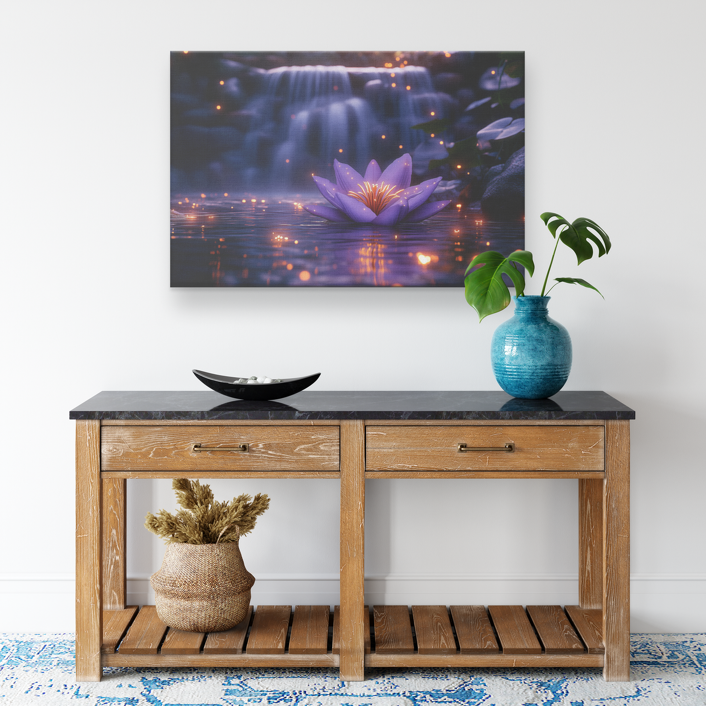 Single_Glowing_Purple_Lily_by_Waterfall__H_Rectangle_Smaller_Lifestyle_Mockup.png