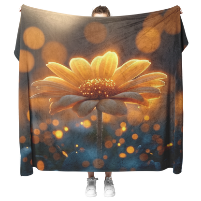 Single_Glowing_Yellow_Daisy_in_Twilight__H_Blanket_Model_Mockup.png