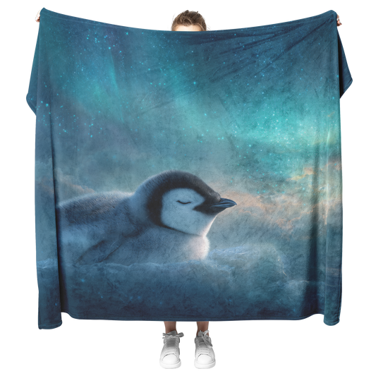 Sleepy_Penguin_Resting_On_Glowing_Cloud__H_Blanket_Model_Mockup.png