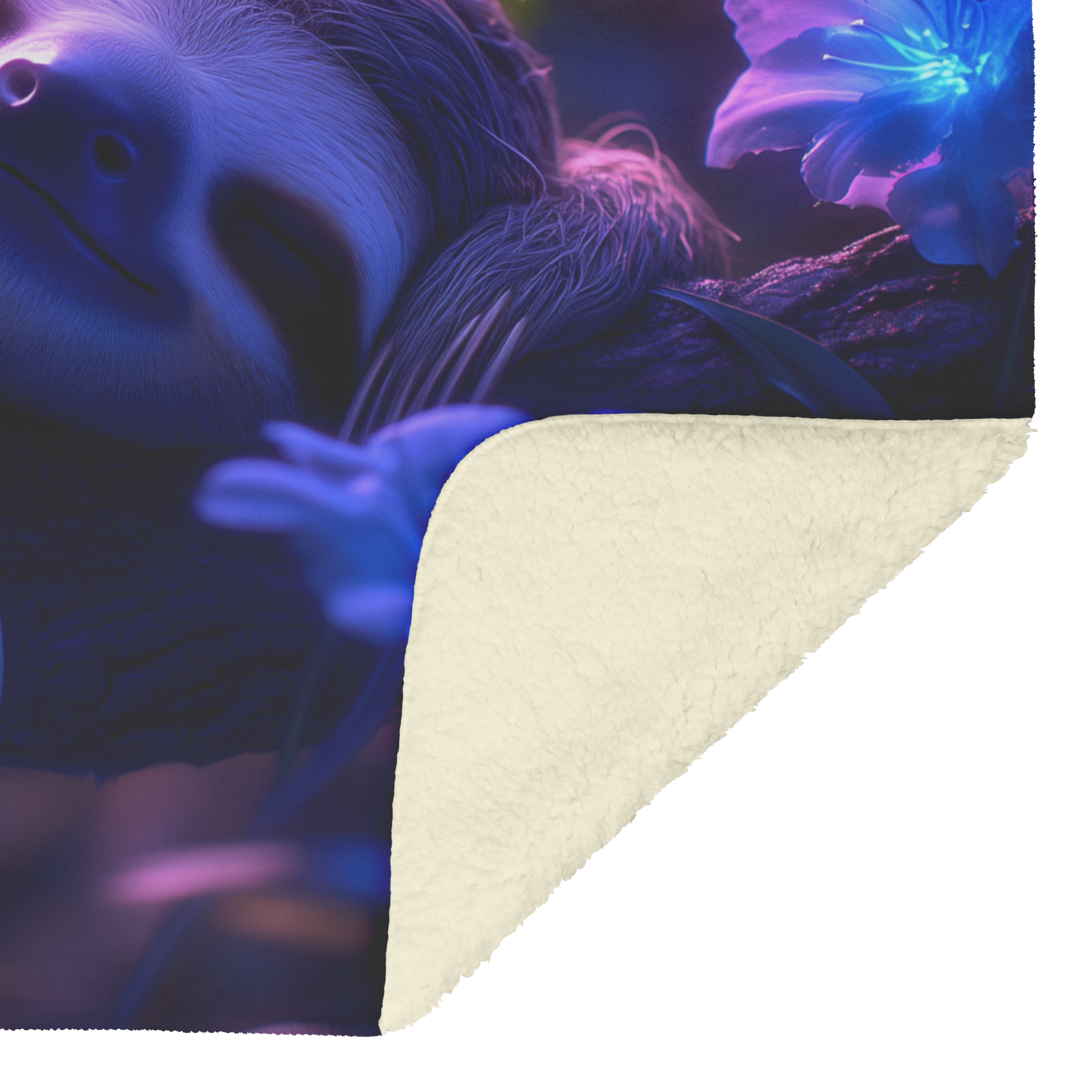 Sloth_Sleeping_on_Glowing_Branch_in_Rain_H_Blanket_Sherpa_Mockup.png