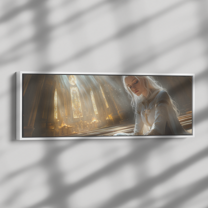 Solemn_Blood_Elf_Paladin_Kneeling_Grand__Framed_Canvas_H_Panoramic_Dramatic_Shad_Mockup.png