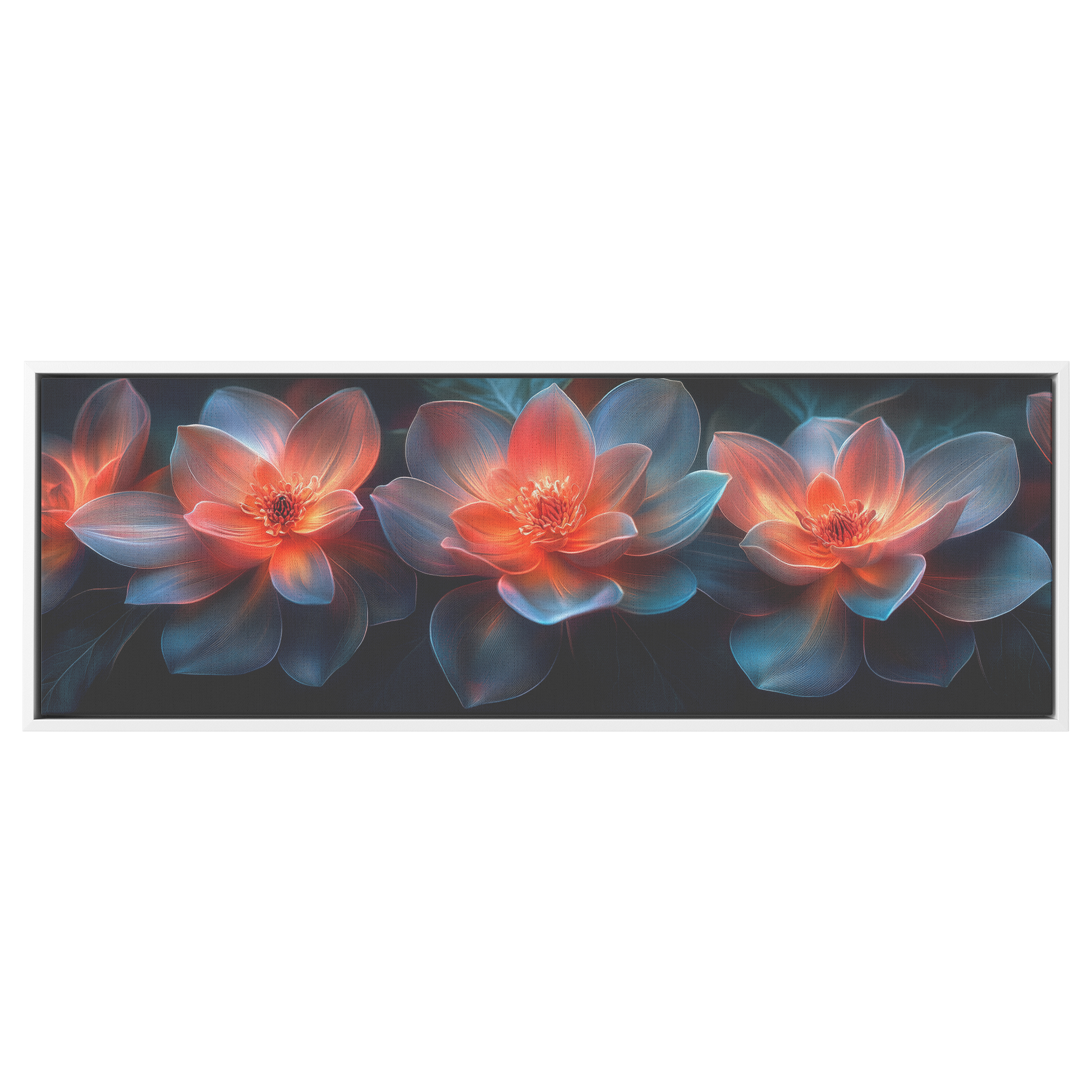 Stylized_Flowers_Swirling_Circular_Cores_White_Framed_Canvas_H_Panoramic_Main_Mockup.png