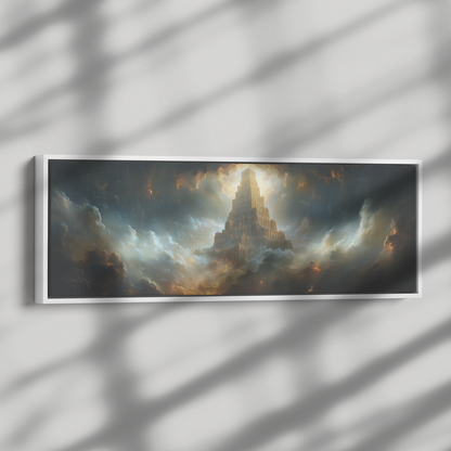 Symbolic_Tower_of_Babel_Infinite_Ascent__Framed_Canvas_H_Panoramic_Dramatic_Shad_Mockup.png