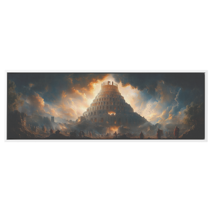 Symbolic_Tower_of_Babel_Infinite_Ascent__White_Framed_Canvas_H_Panoramic_Main_Mockup.png