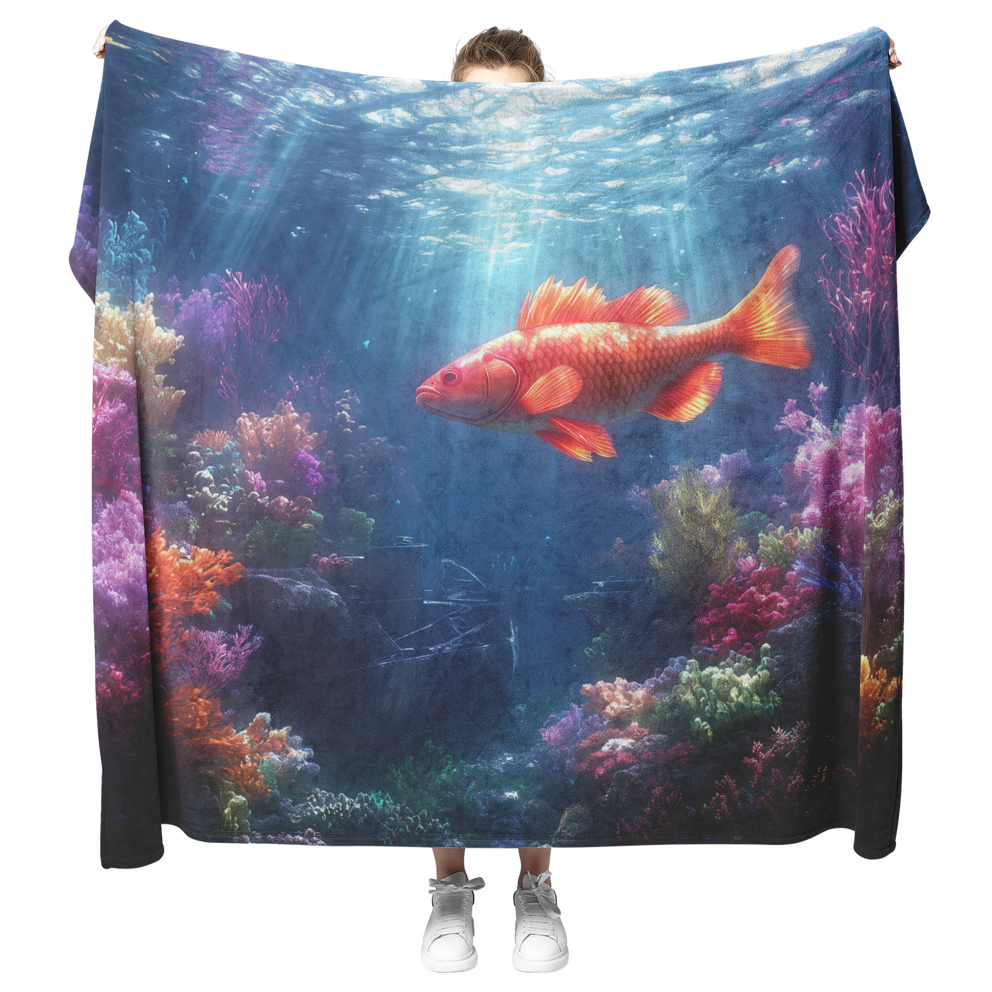 Tarpon_Exploring_Glowing_Ancient_Shipwre_H_Blanket_Model_Mockup.png