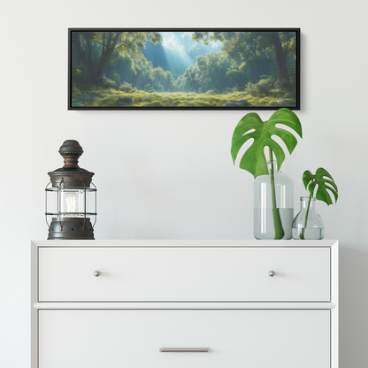 Tranquil_Forest_Sunlight_Beams_Dense_Can_Framed_Canvas_H_Panoramic_Small_Lifesty_Mockup.png