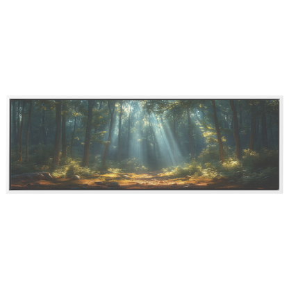 Tranquil_Forest_Sunlight_Beams_Dense_Can_White_Framed_Canvas_H_Panoramic_Main_Mockup.png