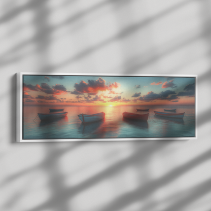 Tranquil_Sunset_Fishing_Boats_Calm_Ocean_Framed_Canvas_H_Panoramic_Dramatic_Shad_Mockup.png