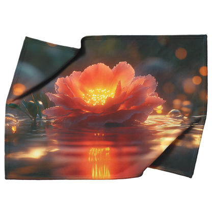 Twilight_Red_Carnation_on_Pond_Fleece_Sh_H_Blanket_Top_Bottom_Folds_Mockup.png