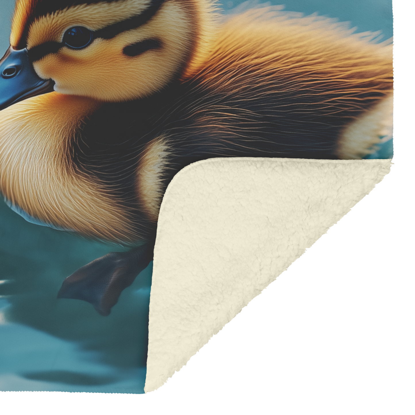 Two Baby Ducks Floating in Heart Shaped Pond Fluffy Feathers Blue Eyes Pastel Love Tones Photorealistic High Resolution Sherpa Fleece Blanket